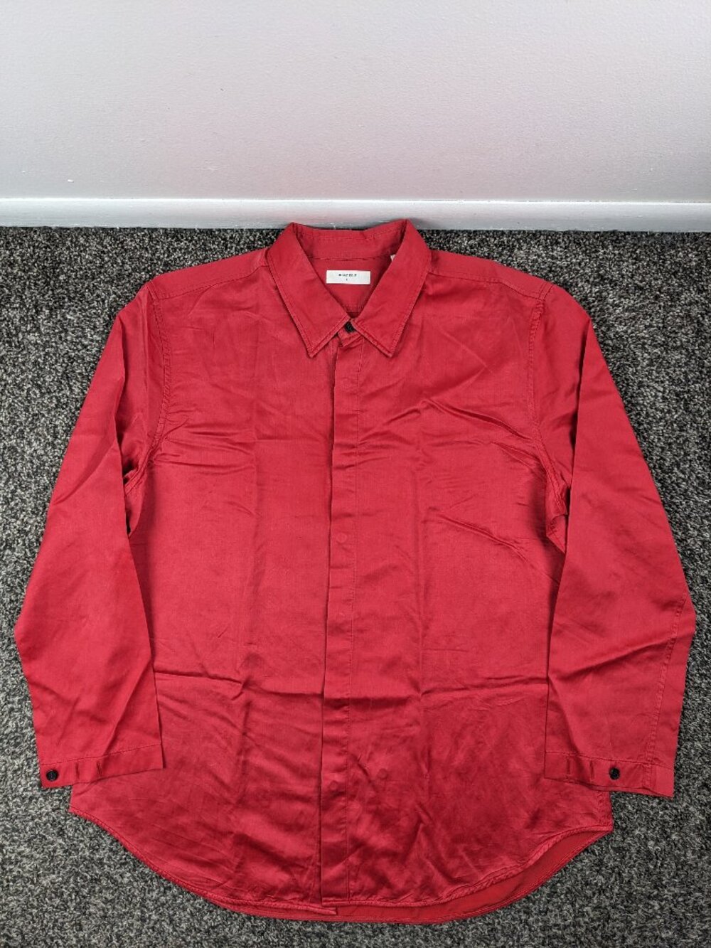 Billy Reid Shirt Italian Silk Long Sleeve Button Up Red Mens Large Italy Made